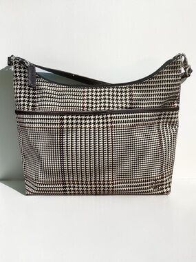 Vintage Lauren Ralph Lauren Houndstooth Hobo Shoulder Bag Leather Trim Full Line